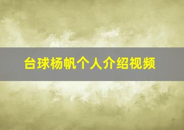 台球杨帆个人介绍视频