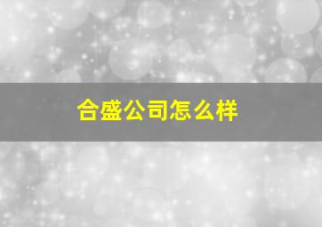 合盛公司怎么样