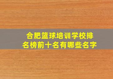 合肥篮球培训学校排名榜前十名有哪些名字