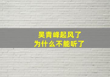 吴青峰起风了为什么不能听了