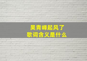 吴青峰起风了歌词含义是什么