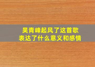 吴青峰起风了这首歌表达了什么意义和感情