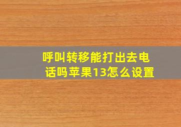 呼叫转移能打出去电话吗苹果13怎么设置