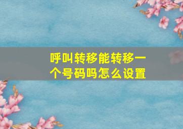 呼叫转移能转移一个号码吗怎么设置