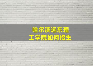 哈尔滨远东理工学院如何招生