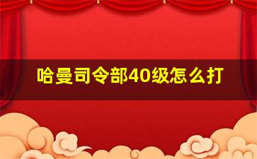 哈曼司令部40级怎么打