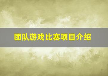 团队游戏比赛项目介绍