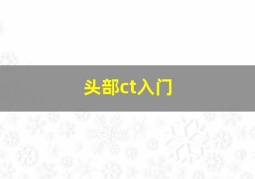 头部ct入门