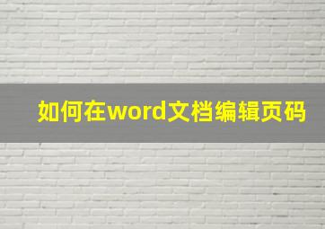 如何在word文档编辑页码