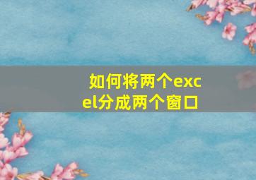 如何将两个excel分成两个窗口