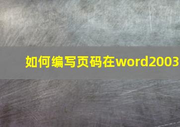 如何编写页码在word2003