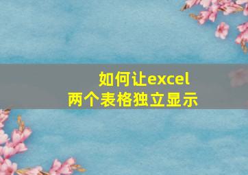 如何让excel两个表格独立显示