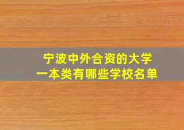 宁波中外合资的大学一本类有哪些学校名单