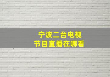 宁波二台电视节目直播在哪看