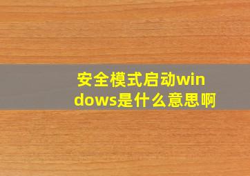 安全模式启动windows是什么意思啊