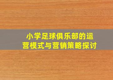 小学足球俱乐部的运营模式与营销策略探讨