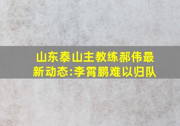 山东泰山主教练郝伟最新动态:李霄鹏难以归队