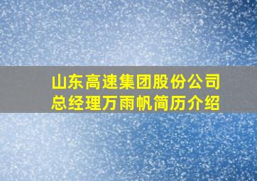 山东高速集团股份公司总经理万雨帆简历介绍