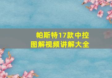 帕斯特17款中控图解视频讲解大全