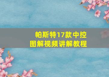 帕斯特17款中控图解视频讲解教程