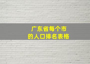 广东省每个市的人口排名表格