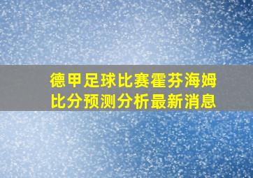 德甲足球比赛霍芬海姆比分预测分析最新消息