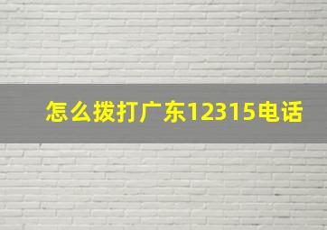 怎么拨打广东12315电话