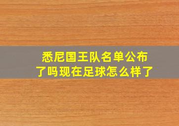 悉尼国王队名单公布了吗现在足球怎么样了