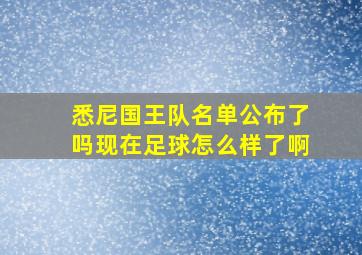 悉尼国王队名单公布了吗现在足球怎么样了啊