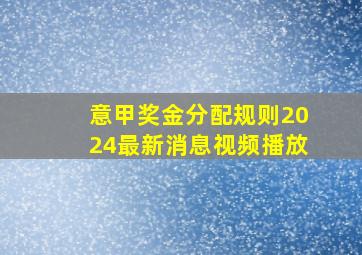 意甲奖金分配规则2024最新消息视频播放