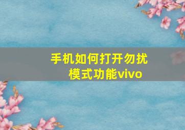 手机如何打开勿扰模式功能vivo