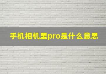 手机相机里pro是什么意思