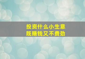 投资什么小生意既赚钱又不费劲