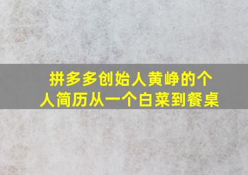 拼多多创始人黄峥的个人简历从一个白菜到餐桌