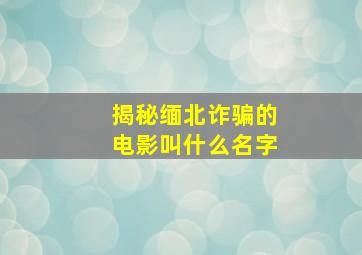 揭秘缅北诈骗的电影叫什么名字