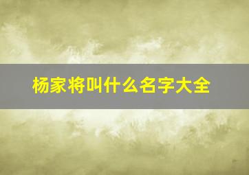 杨家将叫什么名字大全