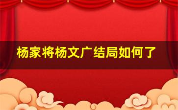 杨家将杨文广结局如何了