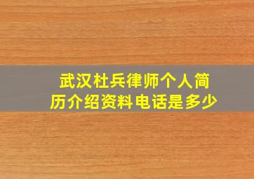 武汉杜兵律师个人简历介绍资料电话是多少