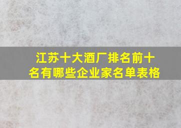 江苏十大酒厂排名前十名有哪些企业家名单表格