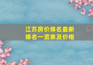 江苏房价排名最新排名一览表及价格