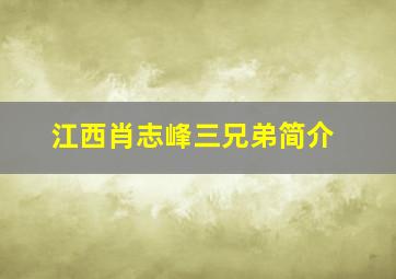 江西肖志峰三兄弟简介