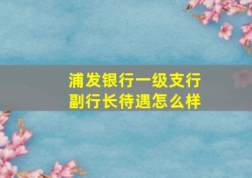 浦发银行一级支行副行长待遇怎么样