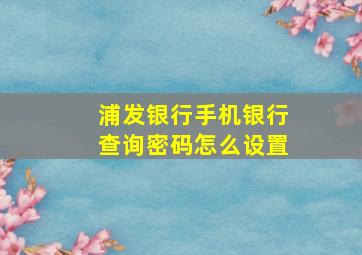 浦发银行手机银行查询密码怎么设置