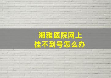 湘雅医院网上挂不到号怎么办