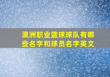 澳洲职业篮球球队有哪些名字和球员名字英文