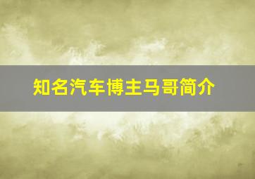 知名汽车博主马哥简介