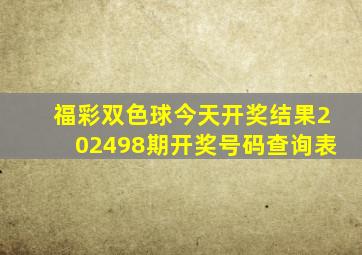 福彩双色球今天开奖结果202498期开奖号码查询表