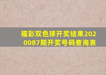 福彩双色球开奖结果2020087期开奖号码查询表