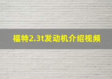 福特2.3t发动机介绍视频