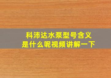 科沛达水泵型号含义是什么呢视频讲解一下